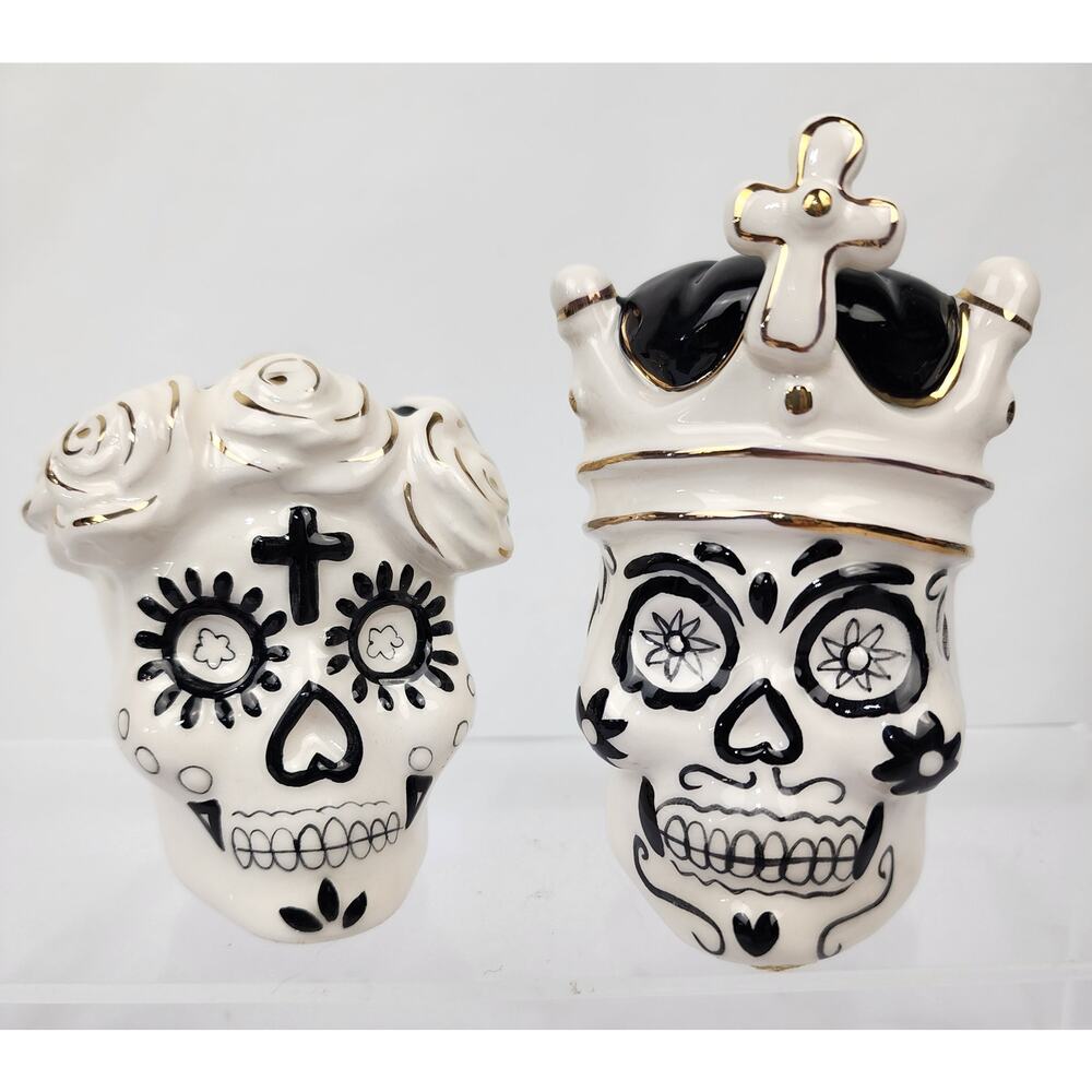 Blue Sky Goldminc Skeleton Day of the Dead King Queen Salt & Pepper Shakers 4.5"